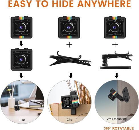 Mini Camera, 1080P No WiFi Small Security Camera, Spy Camera | Built-in 32GB TF Card, Photoshoot, 360° Rotating Bracket, Night Vision, for Cycling/ Travel/Camping/Indoor/ Outdoor in Kuwait