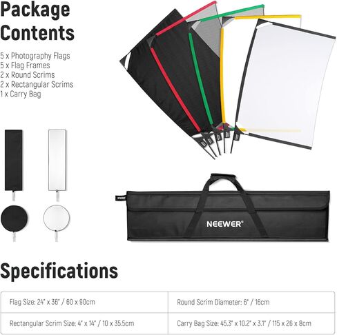 NEEWER SF6090F 5-in-1 Folding Flag Kit for Photography, Reflector, Light Modifier, for Soft, Diffused and Bright Effects, Carry Bag Included in Kuwait
