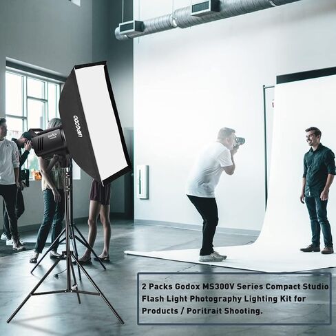 Godox MS300V Studio Flash kit with 2 Softbox, 2 Light Stands, 2 Reflectors | Buil-in LED Modeling Lamps, 2.4G Wireless X System, Bowens Mount – Ideal Lighting for Studio, Portrait & Fashion Photography in Kuwait