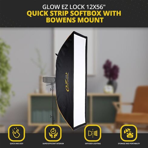 Glow EZ Lock 12x56 Quick Strip Rectangular Bowens Mount Softbox w/External, Internal Diffusers in Kuwait