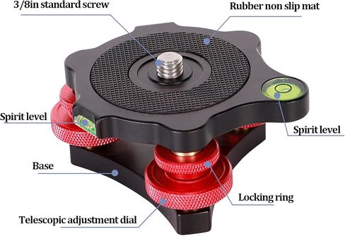LP-64 Camera Tripod Leveling Base, Aluminum Alloy Ball Head Leveler with Spirit Level 5 Fine Adjustment for SLR Panoramic Photography Video Capturing in Kuwait