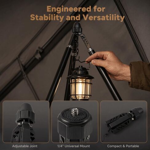 Aluminum Alloy Camping Tripod Support Stand, Adjustable Triangle Tent Pole Frame with 1/4 Threaded Mount and Hook for Lantern in Kuwait