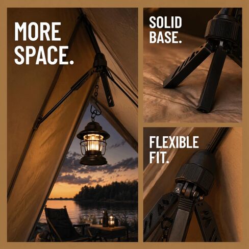 Aluminum Alloy Camping Tripod Support Stand, Adjustable Triangle Tent Pole Frame with 1/4 Threaded Mount and Hook for Lantern in Kuwait