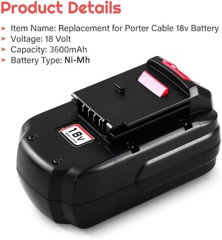 2-Pack [Upgraded to 3600mAh] High Capacity Ni-Mh PC18B Replacement Battery | Compatible with Porter Cable 18V Battery PCC489N PC18BLEX Tools Compatible with Porter Cable Charger PCMVC PCXMVC(Red) in Kuwait
