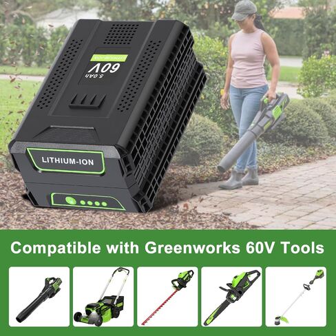 Replacement Battery for Greenworks 60V: 5.0Ah Extended Run Lithium Battery for Greenworks Pro 60 Volt Lawn Mower Trimmer Blower for Home Gardening in Kuwait