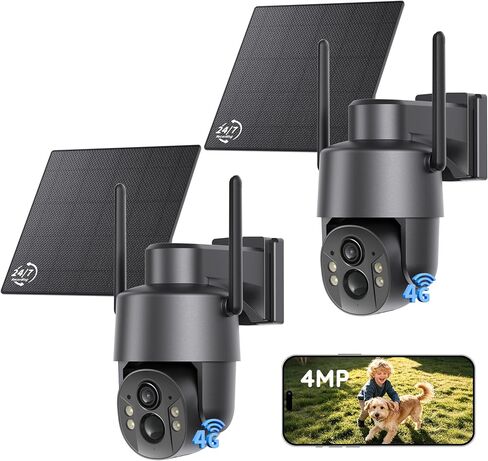 Tical No WiFi Security Camera with SIM Card, 24/7 Recording, 4MP | 4G LTE Cellular Security Camera Wireless Outdoor, 360° PTZ View, PIR Detection, IP65, Color Night Vision, Gray in Kuwait