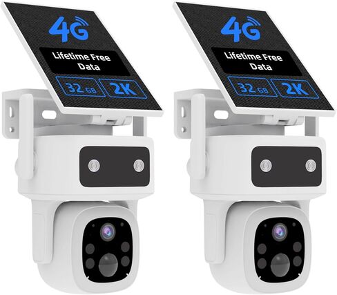 2 Pack 4G LTE Cellular Solar Security Camera Outdoor Wireless, Lifetime Free Data & Zero Monthly Fee, No WiFi, 2K PTZ, Color Night Vision, PIR, 2-Way Audio, IP66, in Kuwait