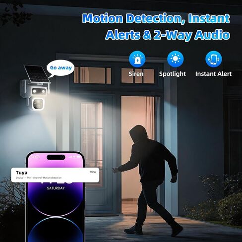 2 Pack 4G LTE Cellular Solar Security Camera Outdoor Wireless, Lifetime Free Data & Zero Monthly Fee, No WiFi, 2K PTZ, Color Night Vision, PIR, 2-Way Audio, IP66, in Kuwait