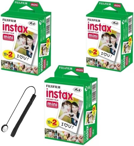 Fujifilm Instax Mini Instant Film for Mini Cameras, White, Credit Card Size with Free Bonus Cap Keeper - (3 x Twin Packs) in Kuwait