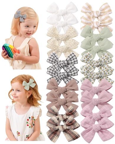 doboi 20PCS 3.6 Inches Baby Girls Linen Hair Bows Clips | 10 Colors Fully Lined Hair Barrettes Accessories for Babies Infant Toddlers Kids in Pairs in Kuwait
