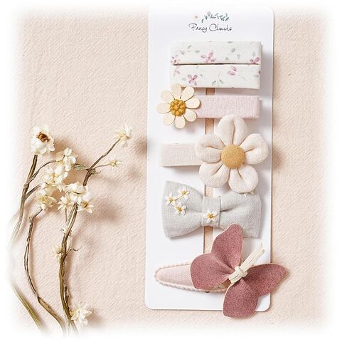 Hair Clips for Baby Girls,6 Pack Flower Fully Lined Alligator Clips and Snap Hairpins Set, Handmade Hair Accessories for Baby Toddler Kid School Age Girls Gifts in Kuwait
