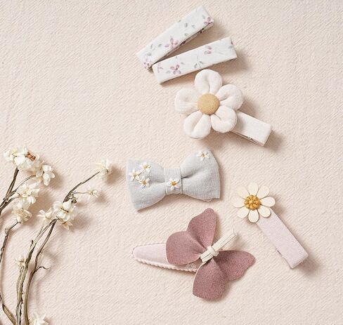 Hair Clips for Baby Girls,6 Pack Flower Fully Lined Alligator Clips and Snap Hairpins Set, Handmade Hair Accessories for Baby Toddler Kid School Age Girls Gifts in Kuwait