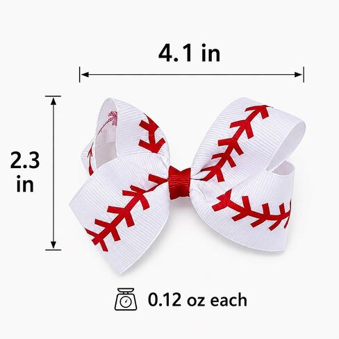 Baseball Hair Bows for Girls, 4 Pack 4.1" White and Red Grosgrain Ribbon Alligator Clips, Game Day Sports Hair Accessories for Toddlers Kids Teens in Kuwait