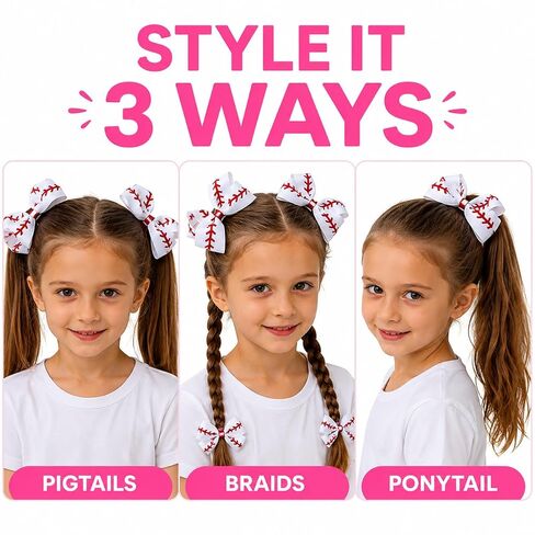 Baseball Hair Bows for Girls, 4 Pack 4.1" White and Red Grosgrain Ribbon Alligator Clips, Game Day Sports Hair Accessories for Toddlers Kids Teens in Kuwait
