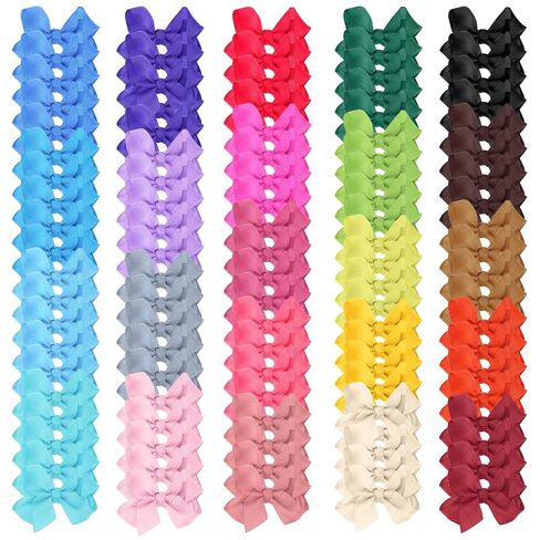100 Pcs Boutique Grosgrain Ribbon Pinwheel Hair Bows with Clips 3 inch Hair Bows for Girls Barrettes HairAccessories in Kuwait