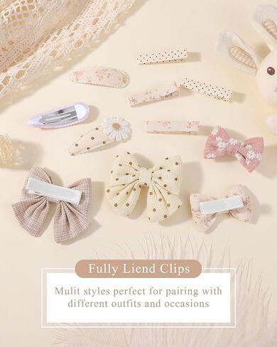 choicbaby 20 pcs Hair Clips for Girls with Bows Flower 2" Fully Lined Alligator Clips and Snap clip Baby Barrettes Hair Accessories for Little Girls Babies Toddlers Child Kids in Kuwait