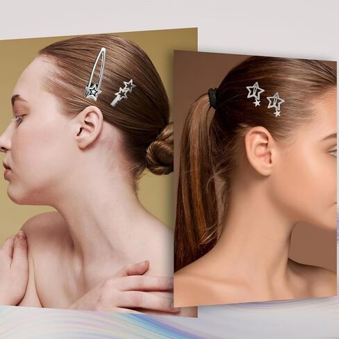 20pcs Y2K Star Hair Clips - Cute Silver Snap Clips for Women, Star Shaped Hair Accessories, Ideal for Emo, Grunge, Punk & 2000s Fashion in Kuwait