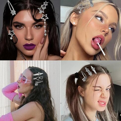 20pcs Y2K Star Hair Clips - Cute Silver Snap Clips for Women, Star Shaped Hair Accessories, Ideal for Emo, Grunge, Punk & 2000s Fashion in Kuwait
