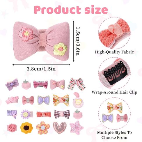 20 Pcs Baby Hair Clips Toddler Hair Accessories Handmade Barrettes For Toddler Girls Mini Cute Clip Non Slip Barrette For Fine Cute Tiny Bows Barrettes For Infants Toddlers, And Little Girls in Kuwait