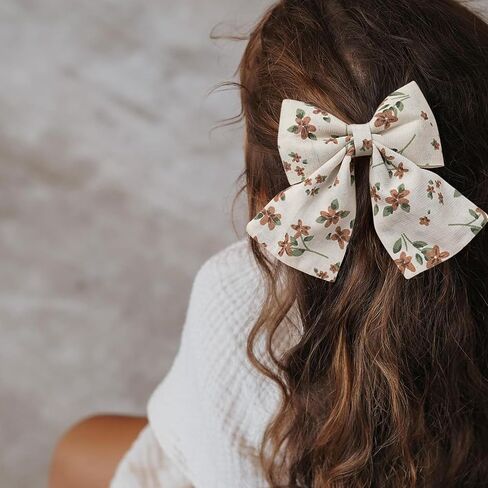 Hair Bows with Hair Clips for Girls Toddler Baby,Handmade 5" Flower Print Embroider Big Bows,FANCY CLOUDS Boutique Hair Accessorioes Gifts for School Kids in Kuwait