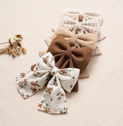 Hair Bows with Hair Clips for Girls Toddler Baby,Handmade 5" Flower Print Embroider Big Bows,FANCY CLOUDS Boutique Hair Accessorioes Gifts for School Kids in Kuwait