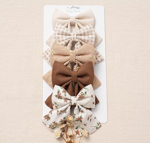 Hair Bows with Hair Clips for Girls Toddler Baby,Handmade 5" Flower Print Embroider Big Bows,FANCY CLOUDS Boutique Hair Accessorioes Gifts for School Kids in Kuwait