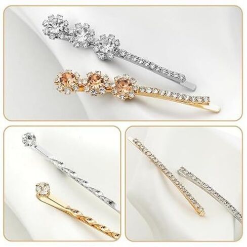 20 PCS Decorative Bobby Pins for Women's Hair, Rhinestone Bobby Pins with 5 Elegant Designs (Glod & Silver), Jeweled Hair Pins Decorative Hair Accessories for Women in Kuwait