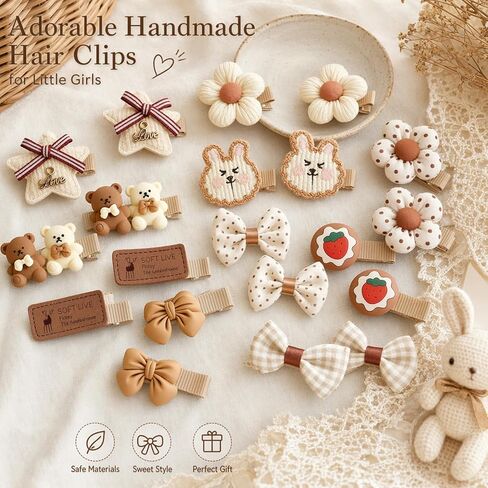 20Pcs Clip Bows for Baby Girls Non Slip Flower Bow Star Animal Fully Covered Barrettes Infant Toddler Baby Barrettes for Fine Hair in Kuwait