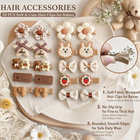 20Pcs Clip Bows for Baby Girls Non Slip Flower Bow Star Animal Fully Covered Barrettes Infant Toddler Baby Barrettes for Fine Hair in Kuwait