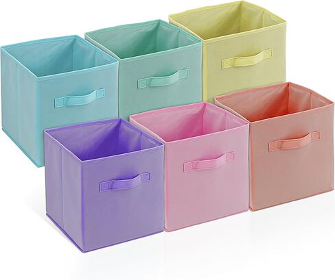 4E's Novelty 6 Packs 11 Inch Rainbow Color Storage Cube Bins, Colorful Storage Baskets For Nursery, Kids Room, Fabric Baskets For Toys, Clothes, Boho Cube Bins for Classroom Organization & Storage in Kuwait