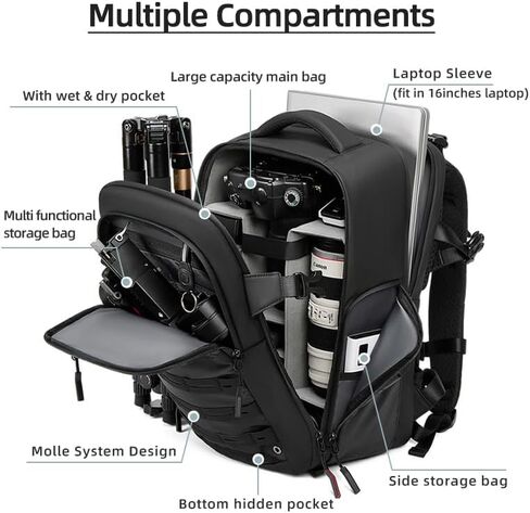 Waterproof DSLR Camera Backpack - Large with TSA Lock, Fits Drone & 17-Inch Laptop in Kuwait