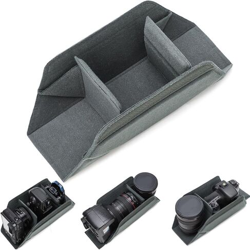 Camera Bag Insert, Soft Lined Foldable Protective Cube with 3 Adjustable Compartments, Flexible Partition Design for Mirrorless Lens Photography Gear Storage in Kuwait
