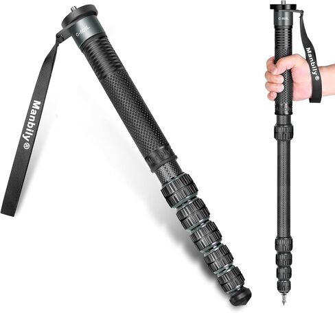 Manbily Camera Monopod 69-Inch 32mm Tube Carbon Fiber Walking Stick Monopods for Cameras 6 Sections Portable Compact Travel with Handle, Phone Clip Max. 33lbs for DSLR Video Camcorder Stand (C-666L) in Kuwait