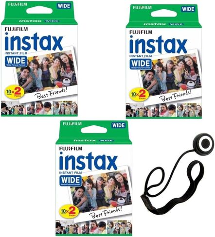 Fujifilm Instax Wide Instant Film with Free Bonus Cap Keeper - 3 Twin Pack (60 Sheets) in Kuwait