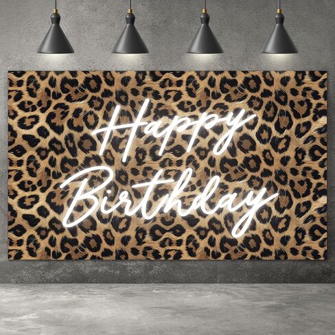 Kriyokiaa Leopard Print Happy Birthday Backdrop, 5 x 3 Ft Decor | 5 x 3 ft leopard cheetah birthday backdrop for women or girls party walls, photos and celebration decor in Kuwait