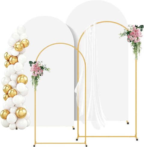 Metal Arch Backdrop Stand and White Cover Set of 2 (6FT/7.2FT) | Easy Assemble Balloon Arch Backdrop with Backdrop Arch cover, Reusable Backdrop Stand for Wedding, Birthday and Baby Shower in Kuwait