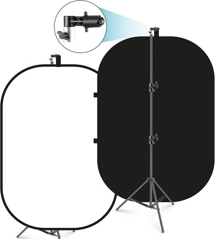 Neewer 5x7ft/1.5x2m Chromakey Foldable Backdrop with Stand 8.5ft/2.6m, 2-in-1 Reversible Black White Green Background Panel for Photography Studio, Live Streaming, Video Calls, Games in Kuwait