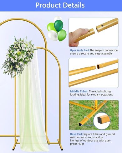 HEMMOTOP Stretchy Arch Backdrop Cover Set, White, 7.2/6.6/6ft 3-Pack | Spandex, Wrinkle-Free, 2 Sided, Fits Balloons, Flowers, For Wedding, Birthday, Baby shower, Graduation, Halloween Party in Kuwait