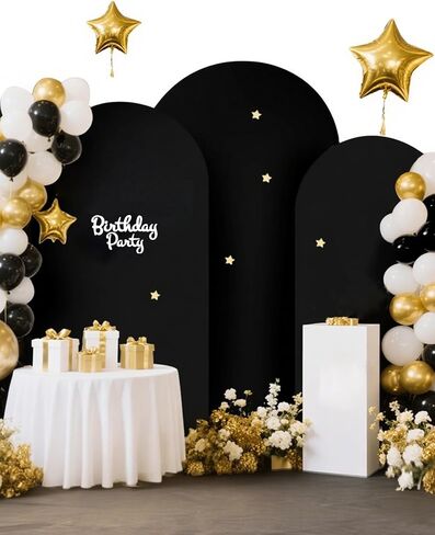 HEMMOTOP Stretchy Arch Backdrop Cover Set, White, 7.2/6.6/6ft 3-Pack | Spandex, Wrinkle-Free, 2 Sided, Fits Balloons, Flowers, For Wedding, Birthday, Baby shower, Graduation, Halloween Party in Kuwait