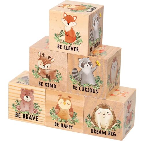 6 Pcs 1.6 Inch Woodland Animal Baby Shower Decorations Motivational Woodland Nursery Decor Stuff Wooden Forest Animals Bear Raccoon Lion Fox Block Safari Creature Table Decoration(White) in Kuwait