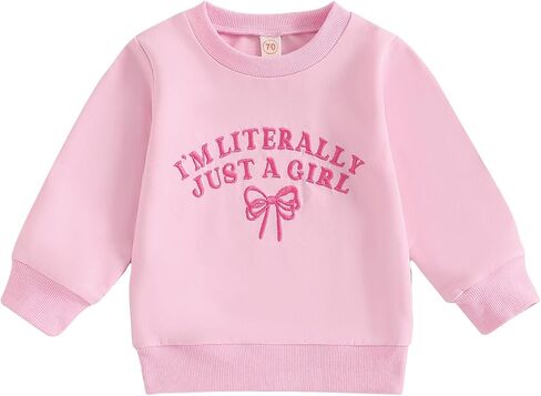 I'm Literally Just a Girl Baby Girl Pullover Sweatshirt Bow Print Long Sleeve Bubble Romper Toddler Fall Outfits in Kuwait