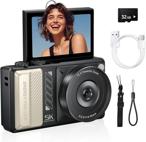 5K Digital Camera for Photography, 2026 Latest 80MP Autofocus WiFi Vlogging Camera for YouTube, 3'' 180° Flip Screen Compact Travel Camera for Beginners with 16X Zoom, 32GB TF Card, Flash (White) in Kuwait