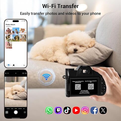 Camera Digital, 75MP WiFi 4K Vlogging Video Camera for YouTube with 3'' 180°Flip Screen, 64GB SD Card, Anti-Shake, 2 Batteries, Digital Camera for Vlogging & Photography for Beginner, Black in Kuwait