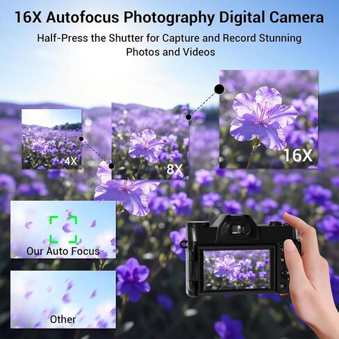 Camera Digital, 75MP WiFi 4K Vlogging Video Camera for YouTube with 3'' 180°Flip Screen, 64GB SD Card, Anti-Shake, 2 Batteries, Digital Camera for Vlogging & Photography for Beginner, Black in Kuwait