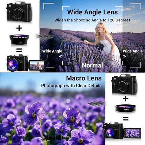 Camera Digital, 75MP WiFi 4K Vlogging Video Camera for YouTube with 3'' 180°Flip Screen, 64GB SD Card, Anti-Shake, 2 Batteries, Digital Camera for Vlogging & Photography for Beginner, Black in Kuwait