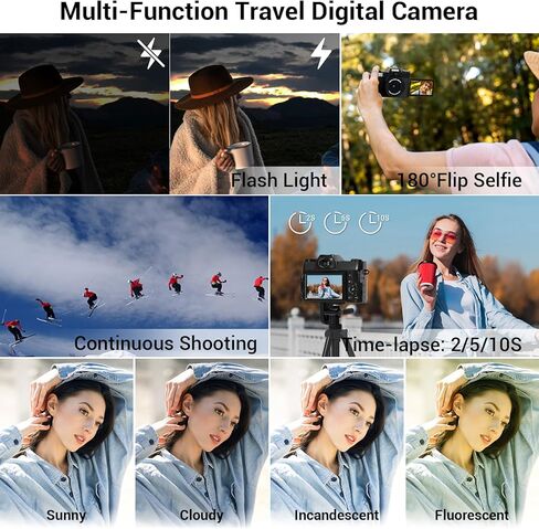 Camera Digital, 75MP WiFi 4K Vlogging Video Camera for YouTube with 3'' 180°Flip Screen, 64GB SD Card, Anti-Shake, 2 Batteries, Digital Camera for Vlogging & Photography for Beginner, Black in Kuwait