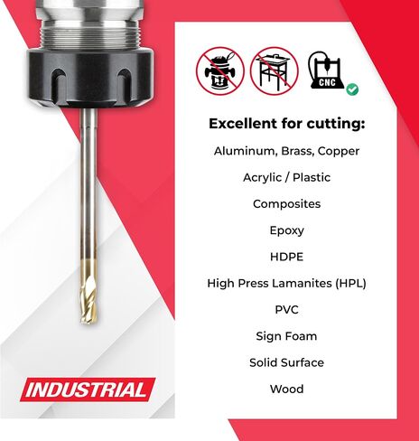 Amana Tool Extra Long CNC 2D and 3D Carving Flat Bottom 0.10 Deg Straight Router Bit, ZrN Coated, 46590, 1/4 Dia x 1/2 x 1/4 Shk x 4 Inch L x 3 Fl in Kuwait