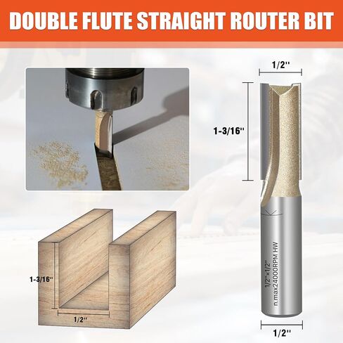 EASEWORK TOOL 1/2" Shank Straight Router Bit, Professional-Grade Carbide Tipped, 1/2" Diameter × 1-3/16" Depth for Woodworking Grooving, Dadoing & Edge Routing in Saudi Arabia