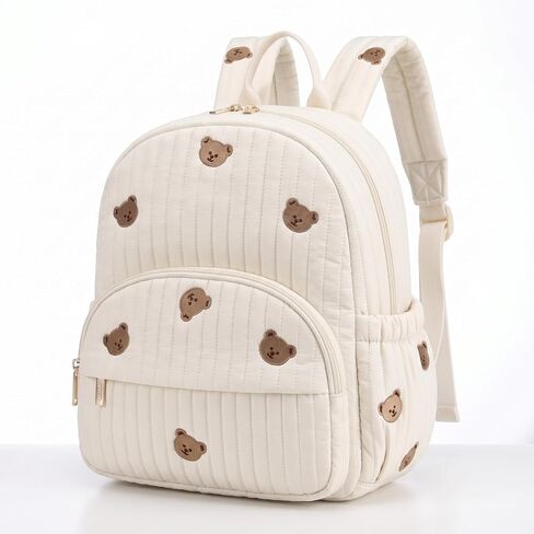 Tallew Bear Diaper Bag Backpack Large Capacity Baby Diaper Bag for Mom Cute Bear Embroidered Backpack Quilted Cute Travel Nappy Organizer for Mom Nursery Travel in Kuwait