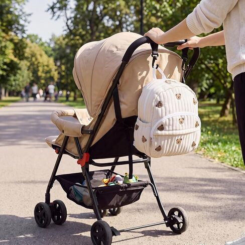 Tallew Bear Diaper Bag Backpack Large Capacity Baby Diaper Bag for Mom Cute Bear Embroidered Backpack Quilted Cute Travel Nappy Organizer for Mom Nursery Travel in Kuwait